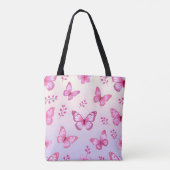Rosa Schmetterlinge und Blumenmuster Tasche (Rückseite)
