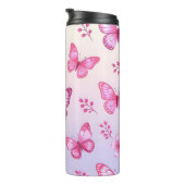 Rosa Schmetterlinge und Blumenmuster Thermosbecher (Nach rechts gedreht)