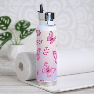 Rosa Schmetterlinge und Blumenmuster Trinkflasche