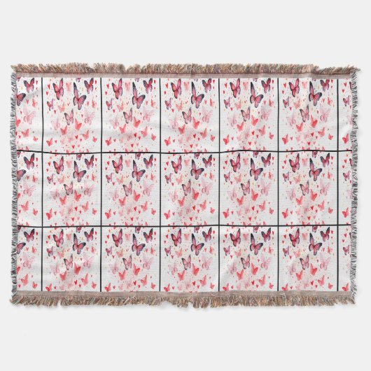 Rosa Schmetterlinge und Herzen Romantisch Decke (Vorderseite)