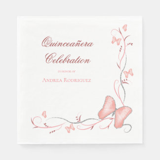 Rosa Schmetterlinge und Wirbel Quinceañera Serviette