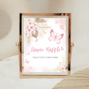 Rosa Schmetterlings-Baby-Party-Windel-Raffle-Schil Poster