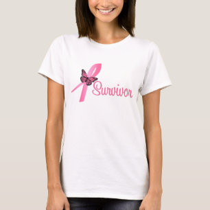 Rosa Schmetterlings-Band - Brustkrebs-Überlebende T-Shirt