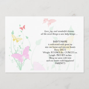 Rosa Schmetterlings-Garten-Baby-Mitteilung Ankündigung