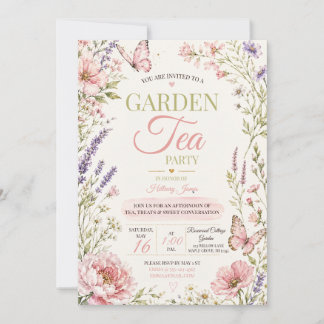 Rosa Schmetterlings-Garten-Teeparty Einladung