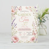 Rosa Schmetterlings-Garten-Teeparty Einladung (Stehend Vorderseite)