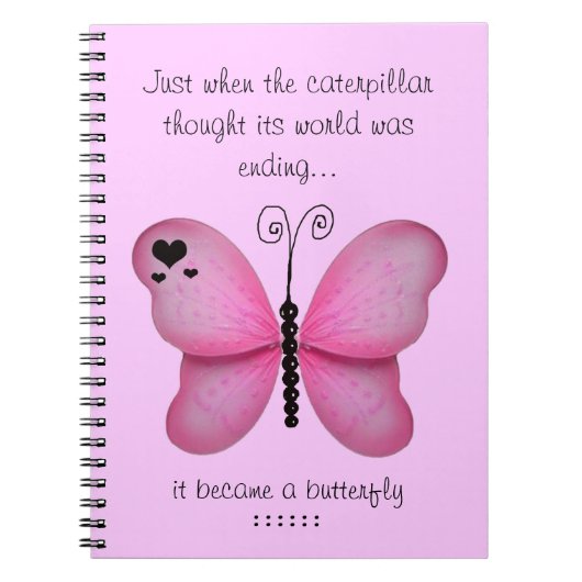 Rosa Schmetterlings-Notizbuch Notizblock (Vorderseite)