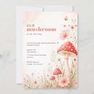 Rosa Schmetterlings-Pilz-Baby-Shower-Wildblume Einladung