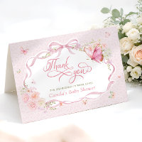 Rosa Schmetterlingsblüten-Baby-Shower-Dankeskarte