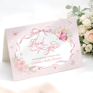 Rosa Schmetterlingsblüten-Baby-Shower-Dankeskarte Dankeskarte