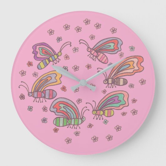 Rosa Schmetterlingsdame Große Wanduhr (Vorderseite)