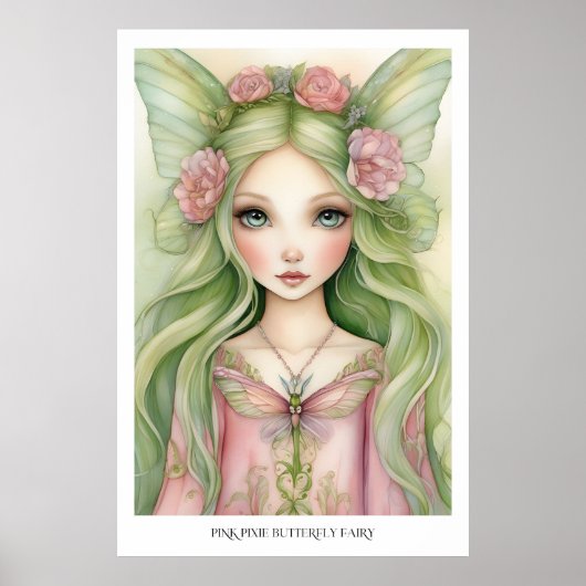 Rosa Schmetterlingsfee Pixie Poster (Vorne)