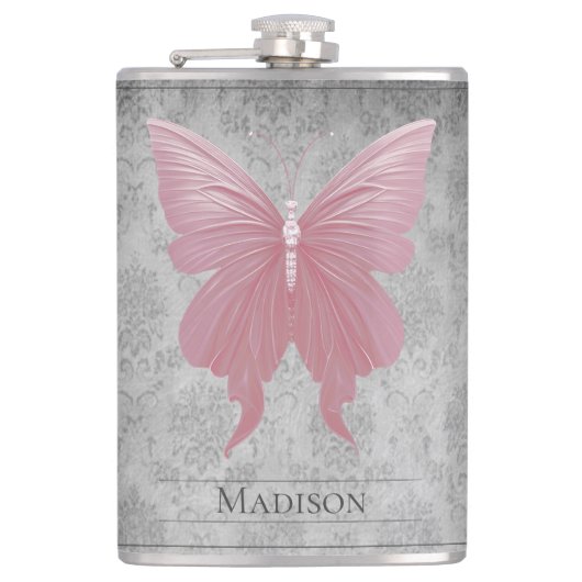 Rosa Schmetterlingsflasche Flachmann (Vorderseite)