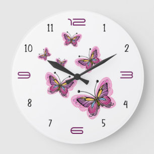 Rosa Schmetterlingsflug – Eleganter Minimalismus Große Wanduhr