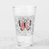 Rosa Schmetterlingsglas mit Rose Glas (Rückseite)
