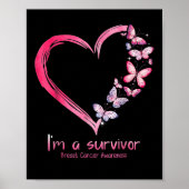 Rosa Schmetterlingsherz Im a Survivor Brustkrebs A Poster (Vorne)