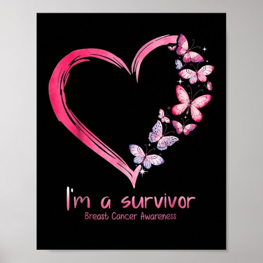 Rosa Schmetterlingsherz Im a Survivor Brustkrebs A Poster (Vorne)