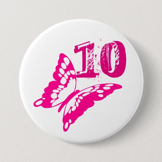 Rosa Schmetterlingsknopf für Alter 10. Button (Vorderseite)