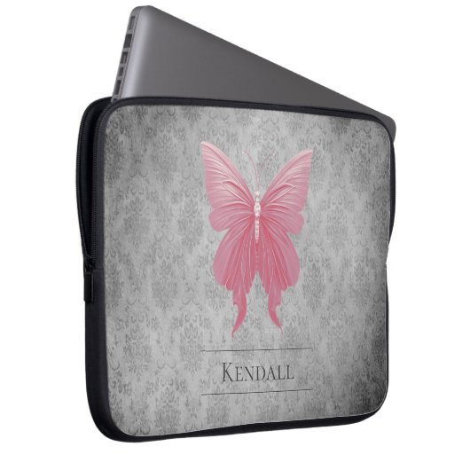 Rosa Schmetterlingsmaske Laptopschutzhülle (Vorne Rechts)