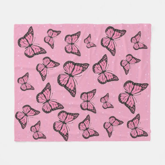 Rosa Schmetterlingsmuster Fleecedecke (Vorderseite (Horizontal))