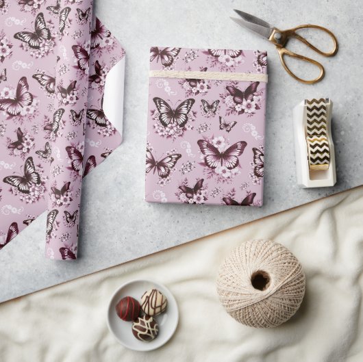 Rosa Schmetterlingsmuster-Geschenk Geschenkpapier (Kunsthandwerk)