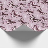 Rosa Schmetterlingsmuster-Geschenk Geschenkpapier (Ecke)