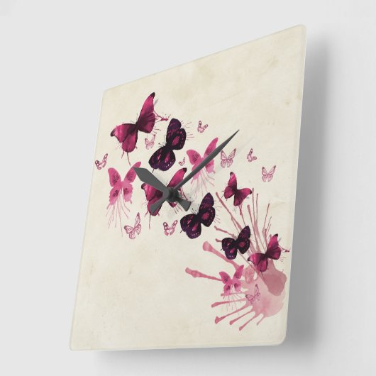 Rosa Schmetterlingsmuster Quadratische Wanduhr (Winkel)