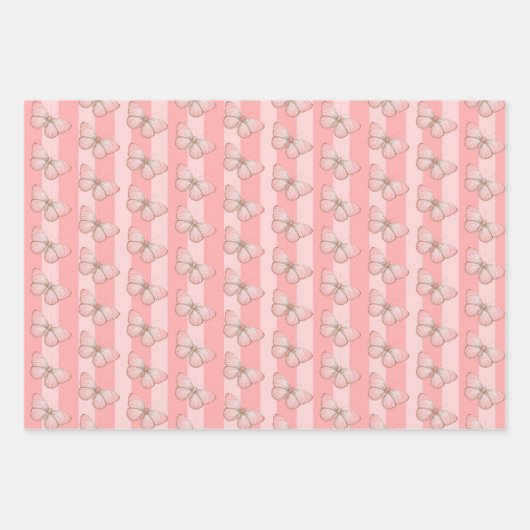 Rosa Schmetterlingsstreifen Geschenkpapier Set (Vorderseite 3)