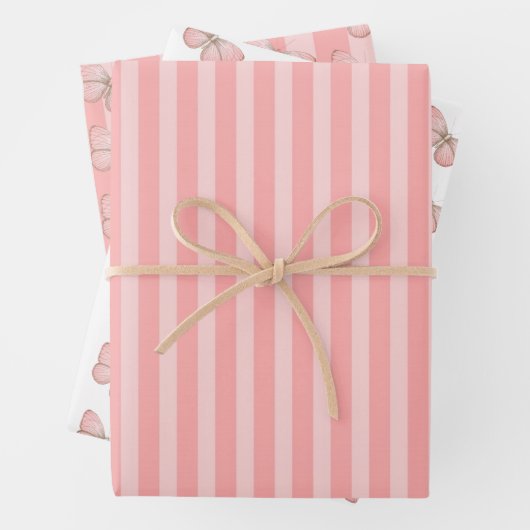 Rosa Schmetterlingsstreifen Geschenkpapier Set (Beispiel)
