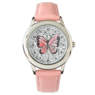 Rosa Schmetterlingswache mit Rose Armbanduhr
