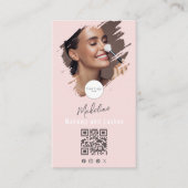 Rosa Schmink-Schrift-Logo QR-Code Foto Make-up Visitenkarte (Vorderseite)