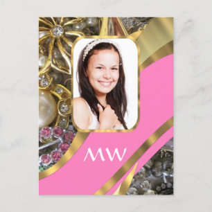 Rosa Schmuck personalisierter Hintergrund Postkarte