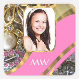 Rosa Schmuck personalisierter Hintergrund Quadratischer Aufkleber
