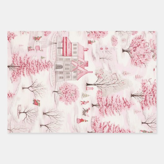 Rosa Schnee Winter Wunderland Weihnachten Geschenkpapier Set (Vorderseite 3)