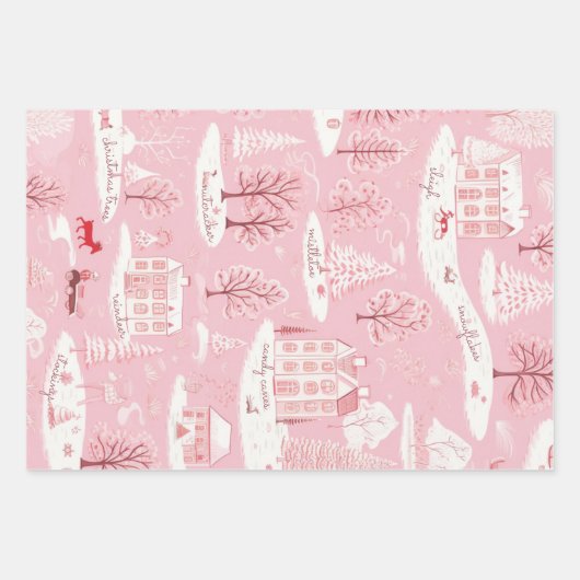 Rosa Schnee Winter Wunderland Weihnachten Geschenkpapier Set (Vorderseite 2)