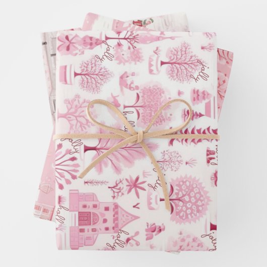 Rosa Schnee Winter Wunderland Weihnachten Geschenkpapier Set (Beispiel)