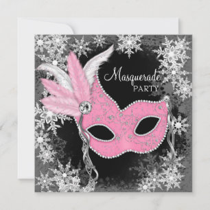 Rosa Schneeblatt-Maskenball-Party Einladung