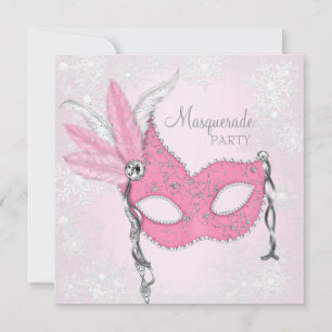 Rosa Schneeblatt-Maskenball-Party Einladung