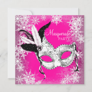 Rosa Schneeblatt-Maskenball-Party Einladung