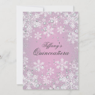 Rosa Schneeblüten-Winter-Wunderland-Quinceanera Einladung