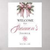 Rosa Schneeflocke Begrüßungszeichen | Winterdusche Poster (Vorne)