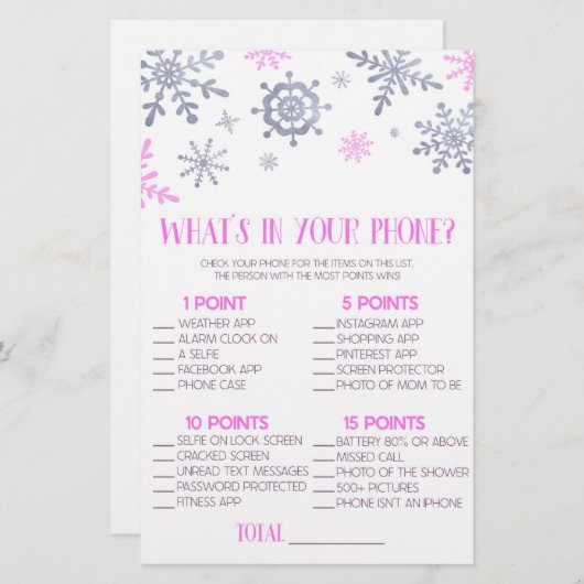 Rosa Schneeflocke im Handy Baby Duschspiel Briefpapier (Vorne/Hinten)