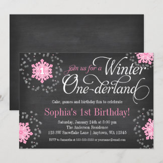 Rosa Schneeflocke-Tafel-Winter Onederland Einladung