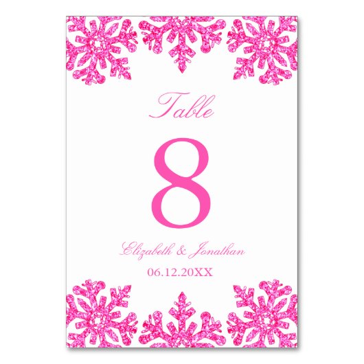 Rosa Schneeflocke Winterhochzeit Tischnummer (Vorderseite)