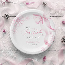 Rosa Schneeflocken-Baby-Party Pappteller