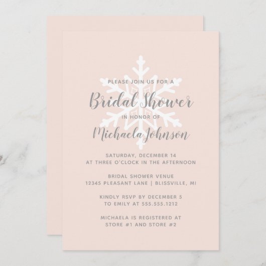 Rosa Schneeflocken Brautparty Einladung (Vorne/Hinten)