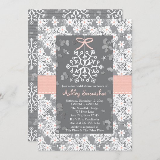 Rosa Schneeflocken Bridal Dusche Einladungen (Vorne/Hinten)
