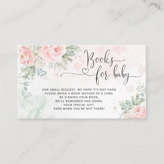 Rosa Schneeflocken Bücher für Babytickets Begleitkarte (Vorderseite)