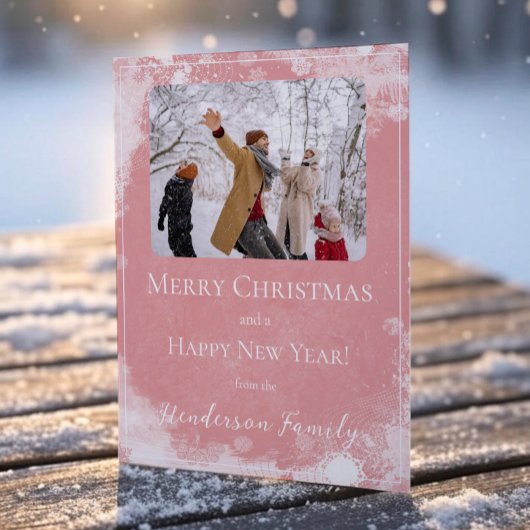 Rosa Schneeflocken Flat Holiday Fotokarte Feiertagskarte