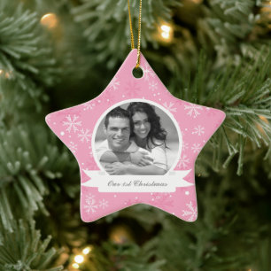 Rosa Schneeflocken Foto Keramik Ornament